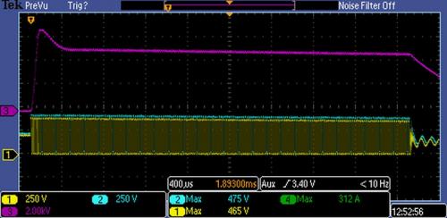 Eagle Harbor Technologies 50 kV Klystron Driver waveform showing 50 kV output pulse with less than 1% ripple.