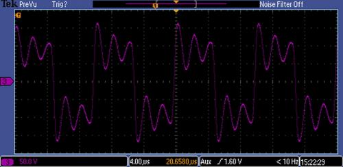 Unipolar Arbitrary Pulser (below 10 kV) waveform with Pre-Pulse technology off providing 50 Ω load, 10 µH of inductance, and 10 nF capacitance.