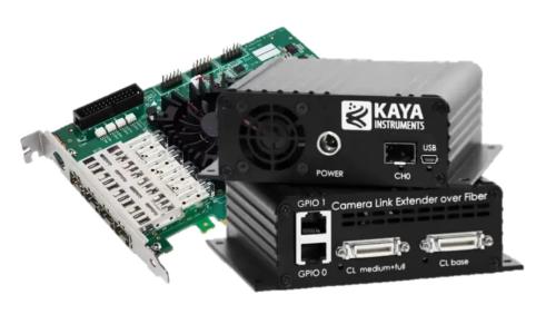 Kaya Komodo FXCL II Full 80 bit  CameraLink over Fiber acquisition system with 4 x SFP channels 10 Gbps each and up to 80km maximum distance. 
