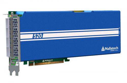 BittWare 520 Intel Stratix double-width PCI Express card with 4 banks of high-speed DDR4 using Field Programmable Gate Array – FPGA integrated circuit, passive cooling.