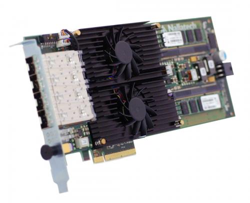 PCIe BittWare 287 dual Xilinx Kintex-7 325T FPGA Network Processing Card supporting quad SFP+ network ports with 10GbE LAN/WAN, active cooling.