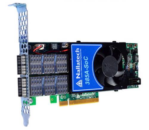 BittWare 385A-SoC with Intel Arria 10 SX F34 FPGA Accelerator, half-height PCI Express Card with 2x QSFP Ports and active cooling.