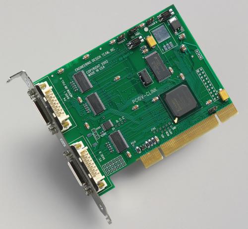 EDT PCI DV C-Link video frame grabber with two MDR26, one opto-coupled Berg, and one optional DB 9-pin subpanel connectors for data and control needs supporting base, dual base, medium modes. 