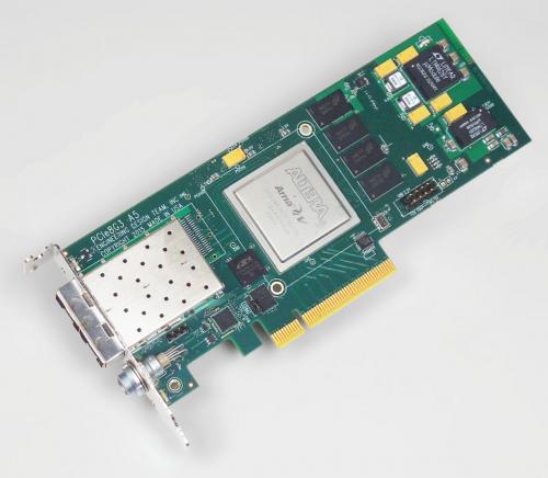 EDT PCIe8 G3 A5-10G FPGA card equipped Intel Arria V, half or full height form factor, 2 GB DDR3.