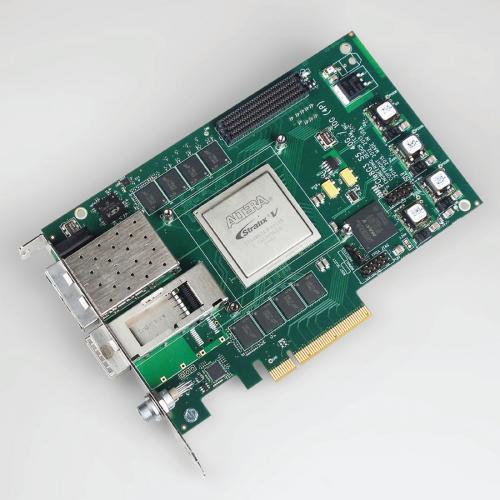 EDT PCIe8g3 S5-40G including Intel Stratix V FPGA card supplied with programmable 10–210 MHz clock recovery and 4 GB DDR3.
