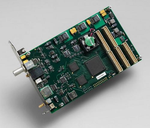 SRXL Mezzanine board for PCI / PCIe supporting L-band and IF signals equipped with Xilinx Spartan 3 FPGA and Graychips (GC4016) from EDT. 