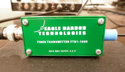 EHT FTB1-1000 Fiber transmitter showing 1 channel with 50 Ω input impedance and 3 ns typical rise / fall times.