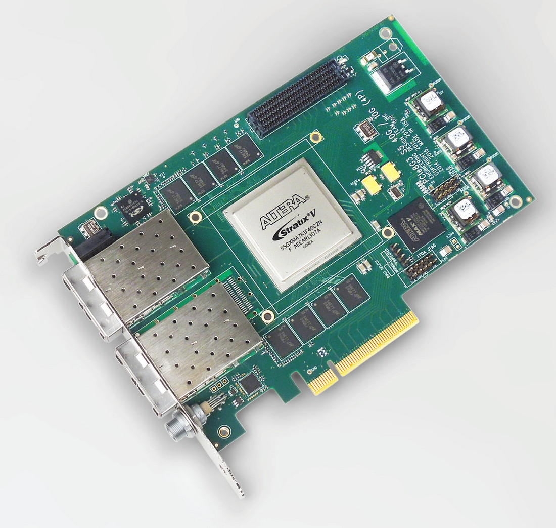 EDT PCIe8g3 S5-10G – Intel Stratix V FPGA, 4x 10G SFP/+s – Sky Blue Microsystems GmbH