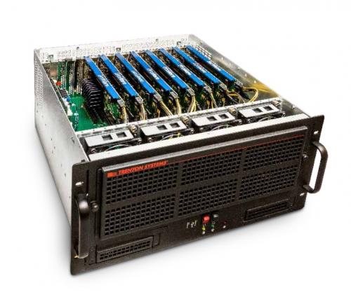 BittWare TeraBox 5000TT 5U-Erweiterungschassis mit bis zu 8 x doppelt breiten Gen2 x16-FPGA-Karten und 1U mikro-redundantem 1200W ATX-Netzteil.