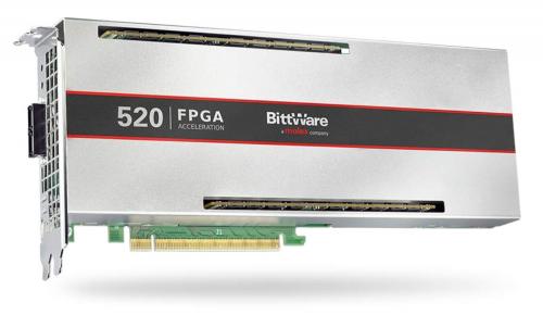 BittWare 520R-MX accelerator with 8 GBytes on-chip 410 GB/s High Bandwidth Memory HBM2 DRAM and 2 Gbit On-board Flash memory for booting FPGA.