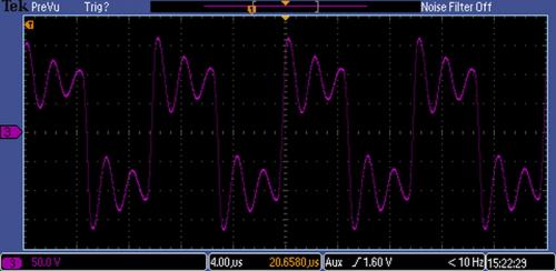 Wellenform des Unipolar Arbitrary Pulsers (unter 10 kV): Vorpuls-Technologie aus - 50 Ω, Last, 10 μH Induktivität und 10 nF Kapazität. 