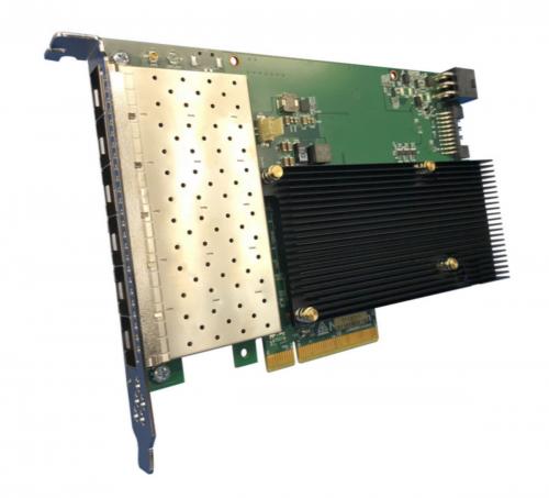 BittWare 385A-SFP mit 8-Lane PCI-Express Gen 3.0, 6x SFP + -Netzwerkports und GPIO-Anschluss.