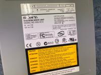 Technical label for Sony DDU1612 DVD-ROM drive unit showing ATAPI interface diagram and 5V/12V power specifications.