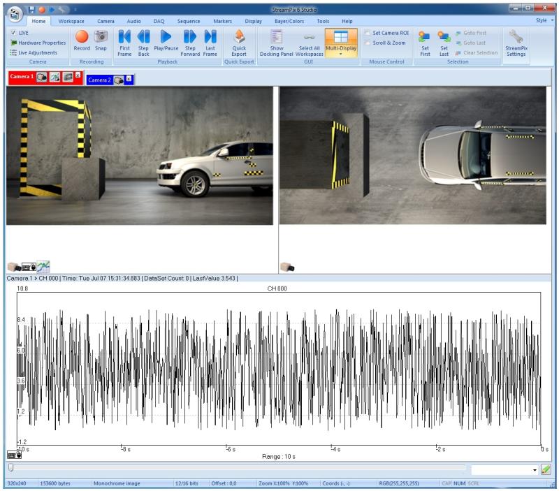 NorPix StreamPix Studio software supports up to 100 cameras and frame grabbers and captures at up to 5 GB/sec. 