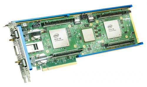 BittWare A10PED ist eine Double-Wide-Karte mit 2x Intel Arria 10 GX FPGA-Karten und QSFP-Käfig für 4x 10GigE und PHY.