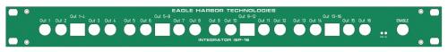 Front panel of Integrator ISP-16 equipped by 16 short pulse integrator BNC channels and 4x RJ45 outputs by Eagle Harbor Technologies.