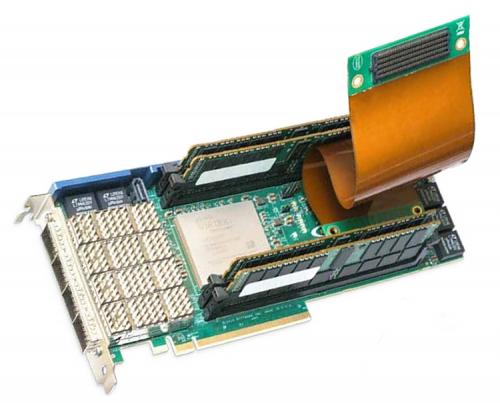 BittWare XUPP3R PCIe accelerator FPGA board with SEP-to-PCIe card module for additional a PCIe x16 Gen3 interface in an adjoining slot.