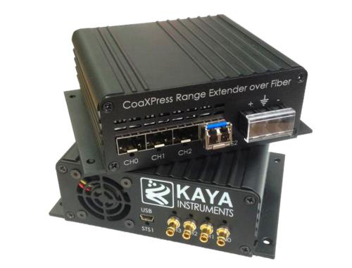 Der Kaya Instruments CoaXPress Range Extender über Glasfaser unterstützt Power over CoaXPress PoCXP.