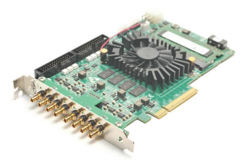 Kaya KY-FGK-801 Komodo CoaXPress Frame Grabber-FPGA-Karte mit 8x 6,25-Gbit / s-Kanälen, die PoCXP- und 55-Gbit / s-PCIe-Gen3-x8-Schnittstelle unterstützen.