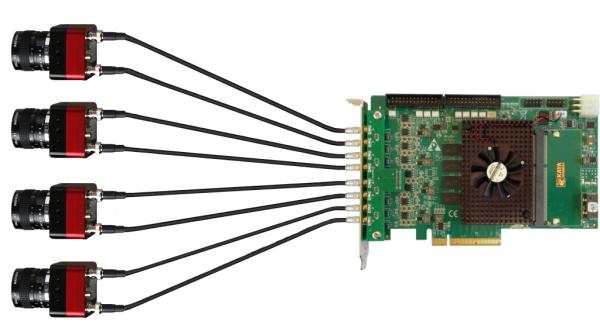 Quad KY-FGK-801 Topologie von Komodo CoaXPress Frame Grabber mit Board- und 4x-Kamera-Links.