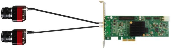Dual Topology of Predator CoaXPress Frame Grabbers KY-FGP-100/200 and KY-FGP-200 showing the card and 2x camera links. 