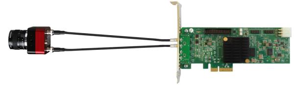 Single Topology of Predator CoaXPress Frame Grabbers KY-FGP-100/200 and KY-FGP-200 showing the card and 1x camera link. 