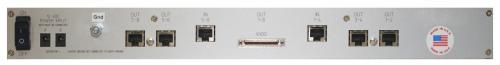 Back panel of Integrator ILP-8 equipped by 8 short pulse integrator BNC channels and 4x RJ45 in-puts by Eagle Harbor Technologies.