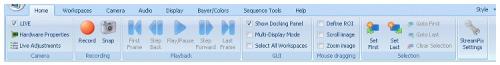 Example of original ribbon toolbar of NorPix StreamPix Studio software. 