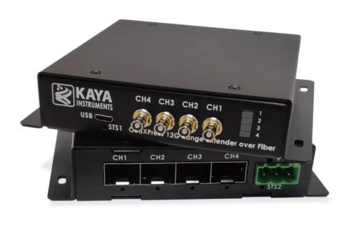 Kaya Instrument CoaXPress 2.0 Range Extender über Glasfaser mit 4 Links, 4 SFP plus -Kanälen und bis zu 80 km.