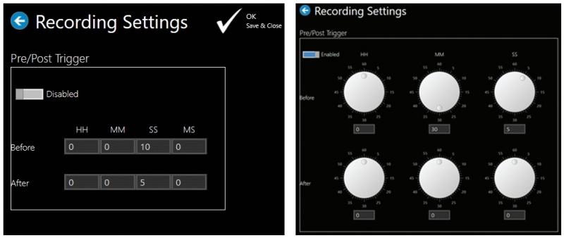 NorPix StreamTouch Studio-Software mit erweiterten Aufnahmeeinstellungen.