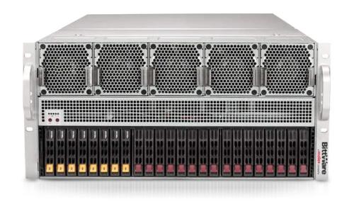 Der BittWare TeraBox 5202S 5U FPGA Server unterstützt bis zu 40 QSFPs für 80x 100G oder 320x 10/25G und bis zu 10 FPGA-Beschleunigerkarten mit doppelter Breite oder 13 mit einfacher Breite.