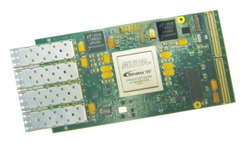 BittWare 4SXM is a single-width XMC board with Altera Stratix IV GX FPGA supports PCI Express rev 1.0/2.0, 10 GigE, GigE, Serial RapidIO rev 1.0/2.0, and SerialLite II standards, as well as many others.
